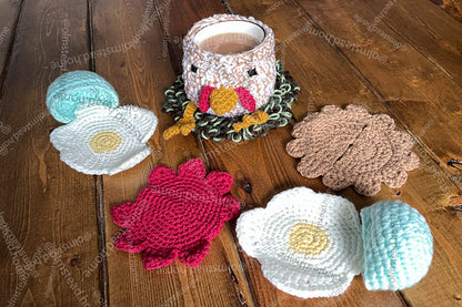 Hennifer Chicken Crochet Coaster Set