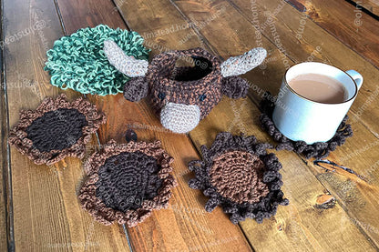 Mungo Crochet Cow Coaster Set